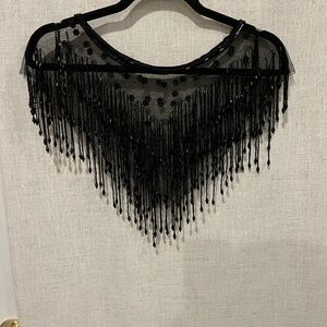 Elegant Black Beaded Caplet or Shoulder q a Shawl
